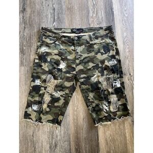 SWITCH MEN'S RIPPED EMBROIDED DENIM SHORTS (CAMO)